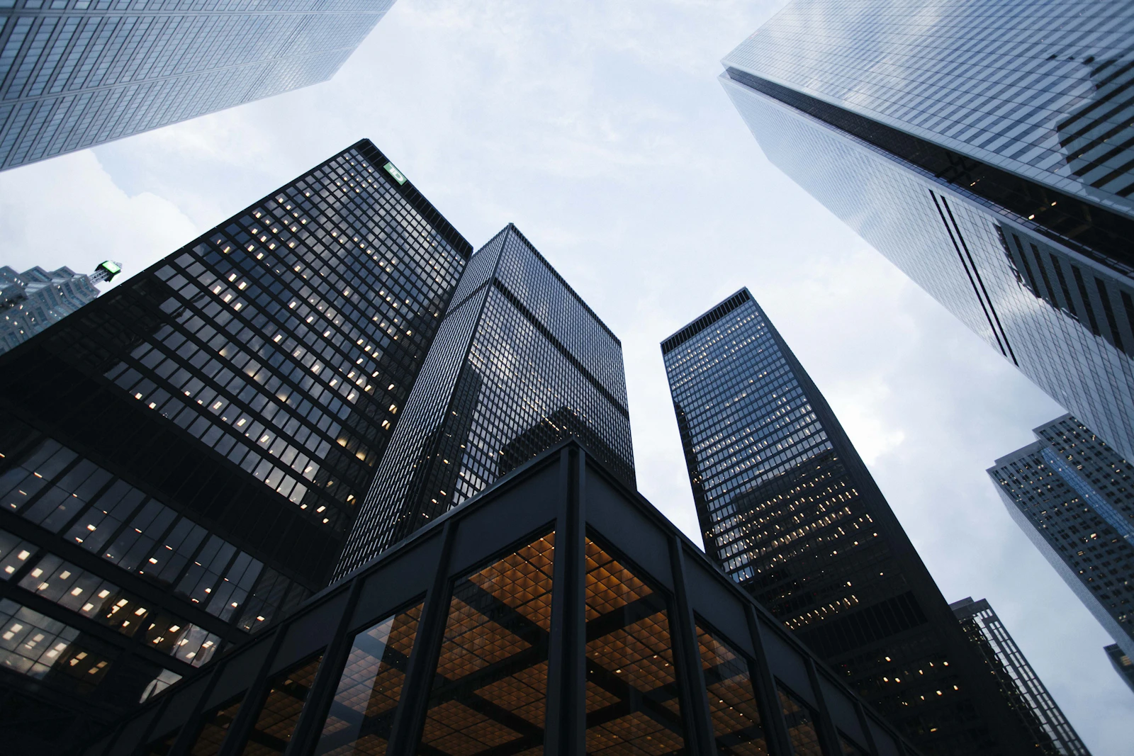Glass and steel architecture reaching toward the sky